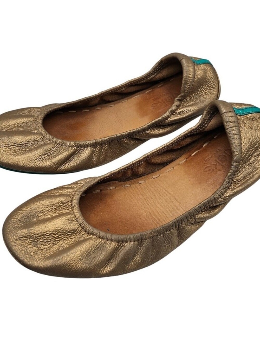 Tieks Metallic Crinkle Gold Leather Ballet Flats Comfortable Slip On Shoes 7